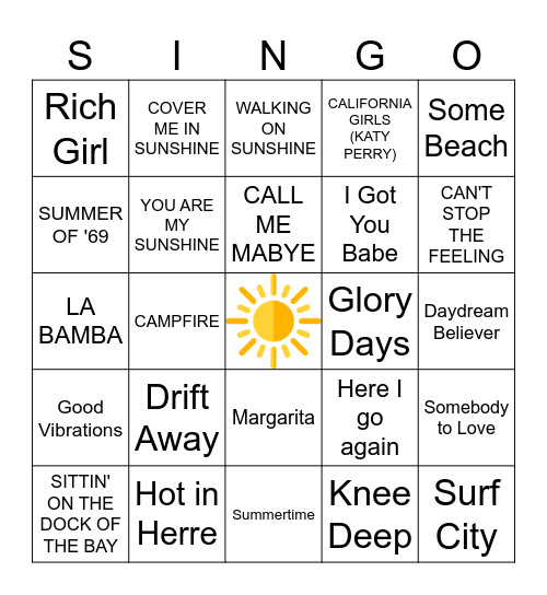 SONGS OF THE SUMMER Bingo Card