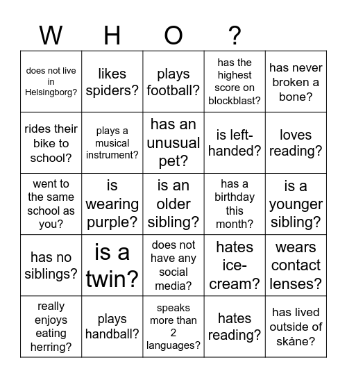 Who... Bingo Card