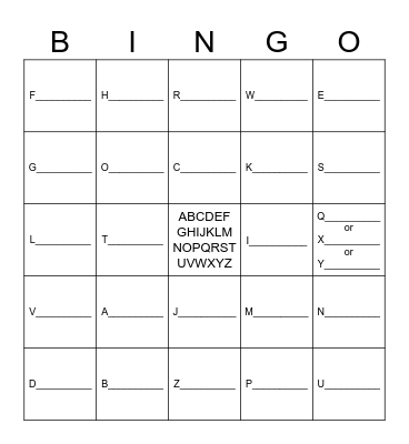 Cities Alphabet Bingo Card