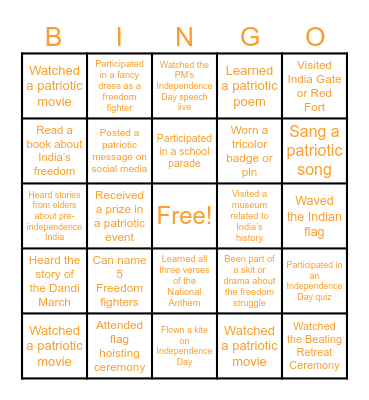 Patriotic Bingo Card