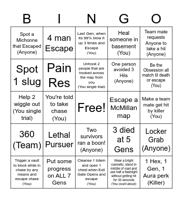 DBD SURIVOR With Fam&Friends Bingo Card
