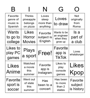 Untitled Bingo Card