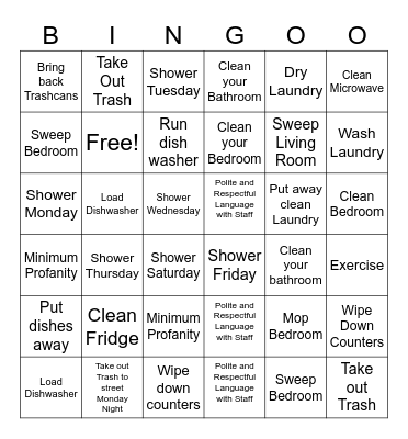 Monday to Monday Bingo Card