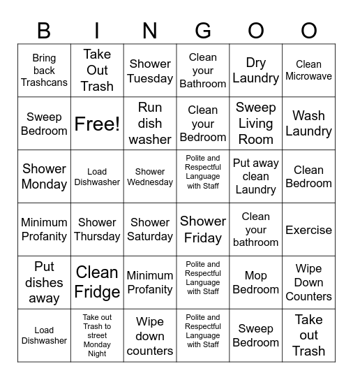 Monday to Monday Bingo Card