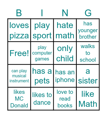 To Know You Bingo Card