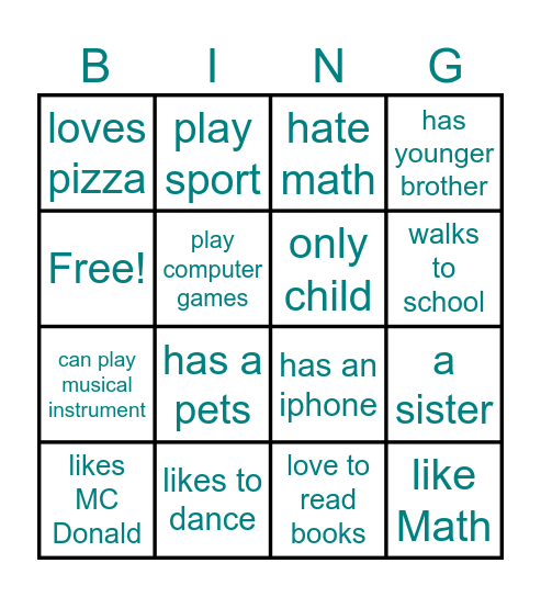 To Know You Bingo Card