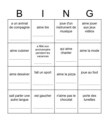 Trouve quelqu'un qui.... Bingo Card