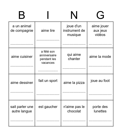 Trouve quelqu'un qui.... Bingo Card