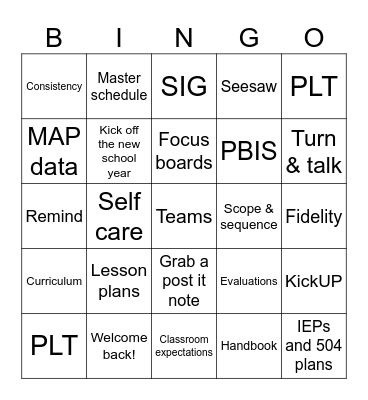 WELCOME BACK! Bingo Card