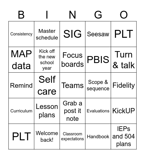 WELCOME BACK! Bingo Card