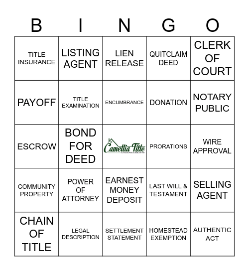 Camellia Title Bingo Card