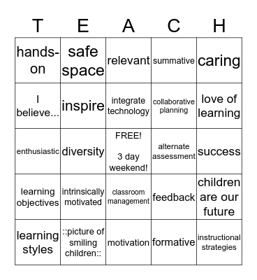 Teaching portfolio Bingo Card