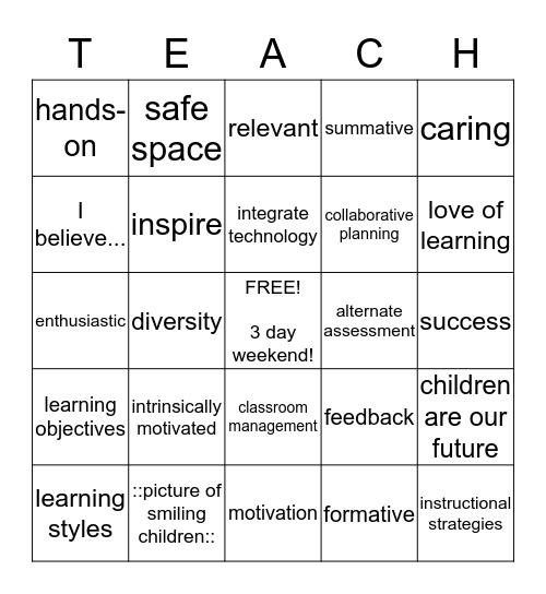 Teaching portfolio Bingo Card