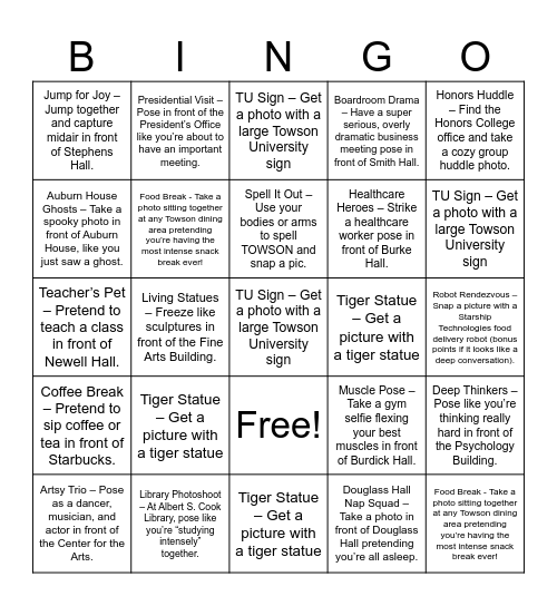 Honors Orientation Snapshot Bingo Card