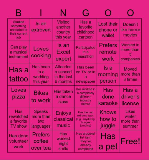 Get to Know You Bingo Card