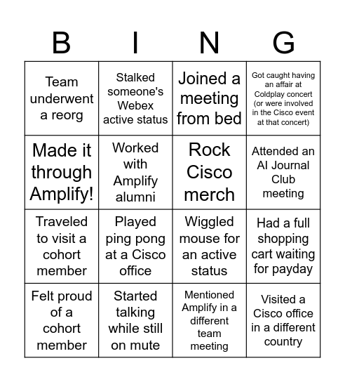 Amplify Bingo Card