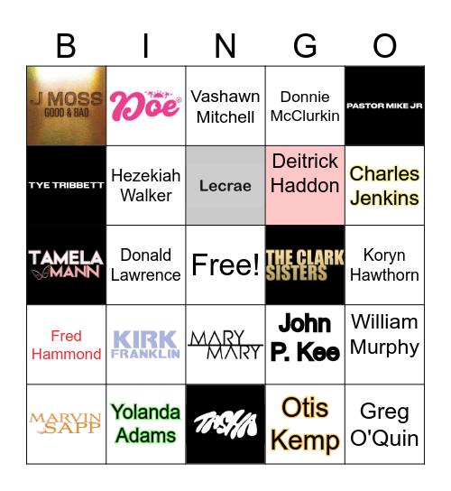 Gospel Music Bingo Card
