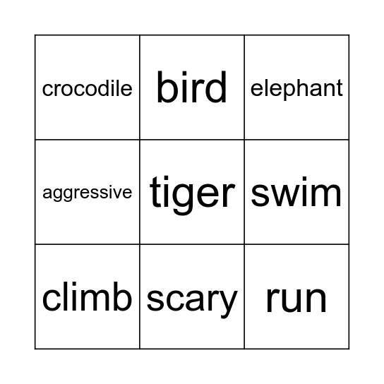 Animal Bingo Card