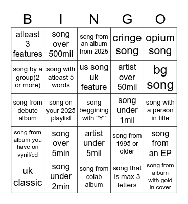 Spotify Bingo Card