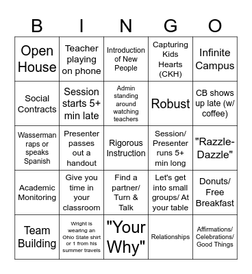 Back to School PD Bingo Card