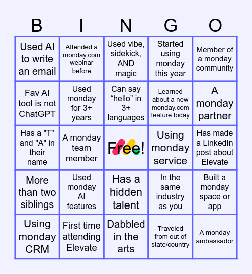 Elevate25 Networking Bingo Card