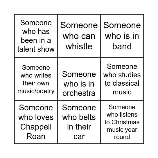 Musician Bingo Card
