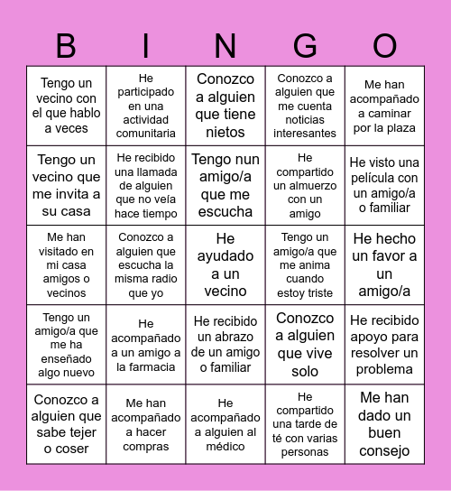 Bingo de los Vínculos Bingo Card