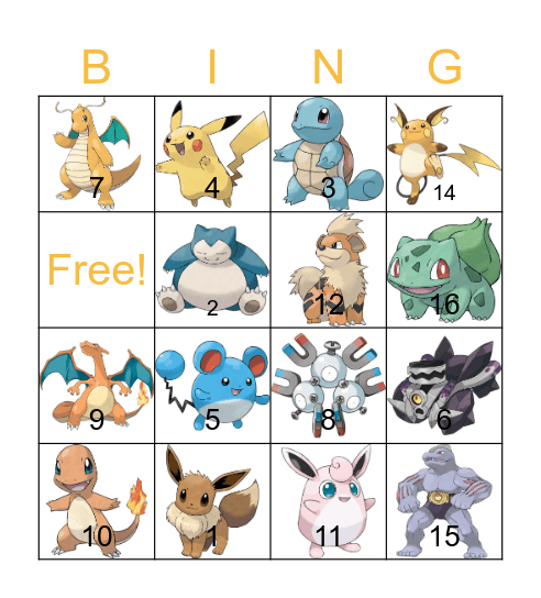 POKEMON Bingo Card