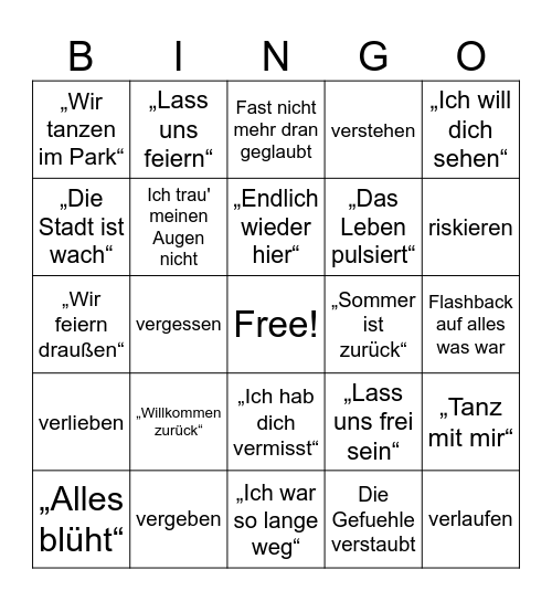 Willkommen Zurueck Bingo Card