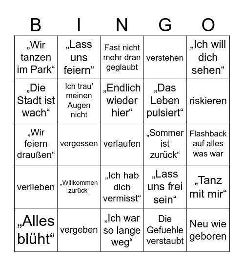 Willkommen Zurueck Bingo Card