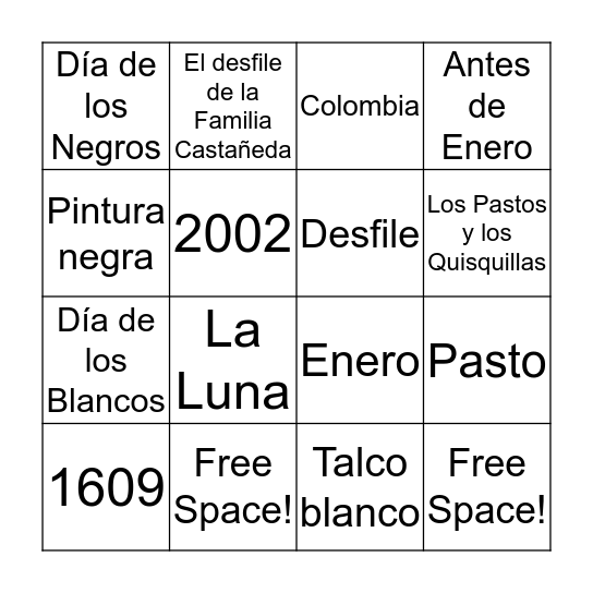 Carnaval de Blancos y Negros Bingo Card