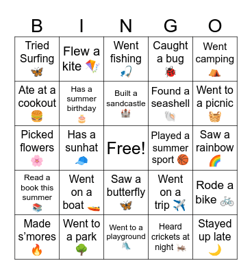 Summer Bingo Card