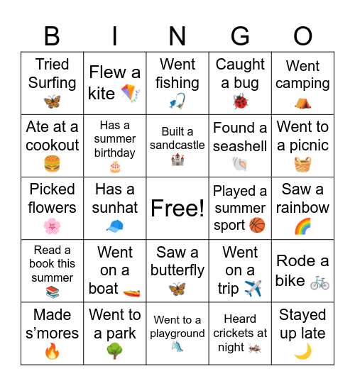 Summer Bingo Card
