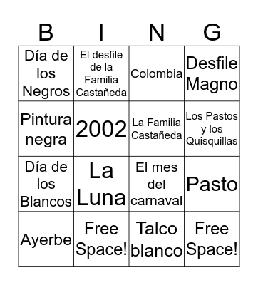 Carnaval de Negros y Blancos Bingo Card