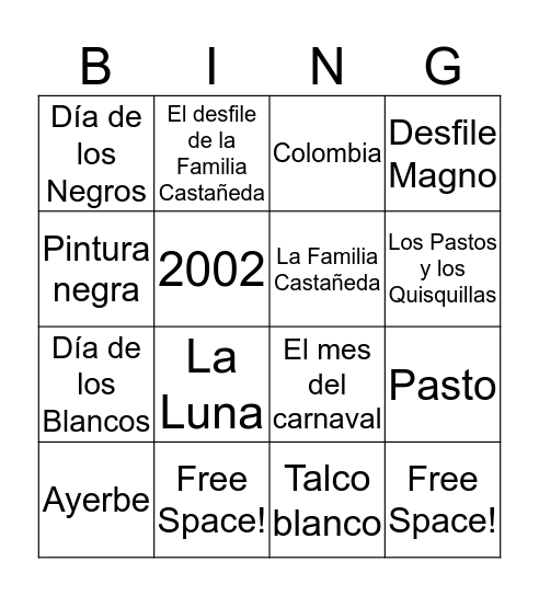 Carnaval de Negros y Blancos Bingo Card