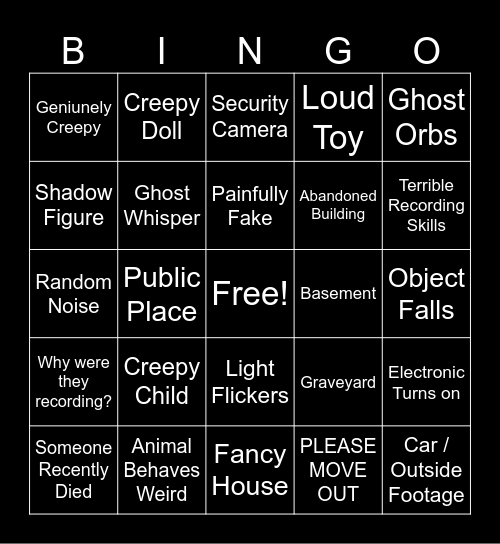Ghost Bingo!!! Bingo Card