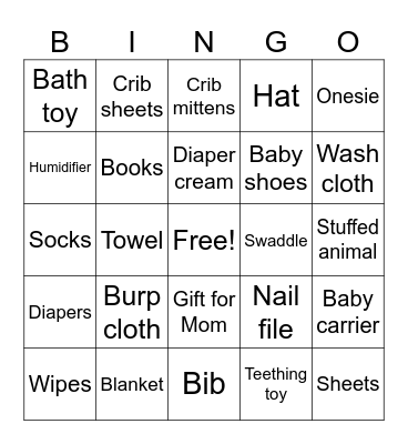 Gift Opening Bingo Card
