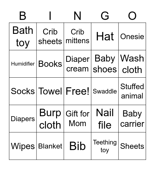 Gift Opening Bingo Card