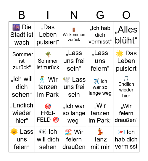 Willkommen Zurueck von Clueso #2 Bingo Card