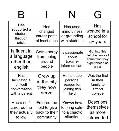 Pathways Project Bingo! Bingo Card