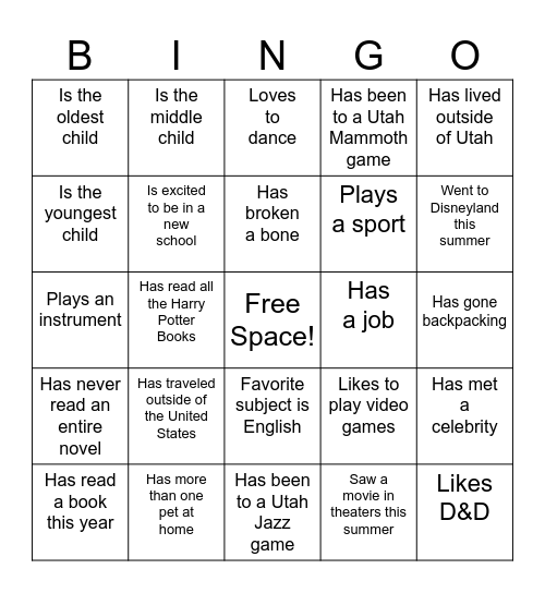 Untitled Bingo Card