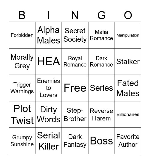Dark Romance Bingo Card