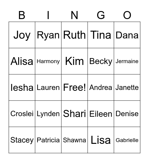 Admin Lunch Bingo Card