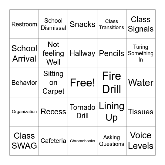 Routines & Procedures Bingo Card