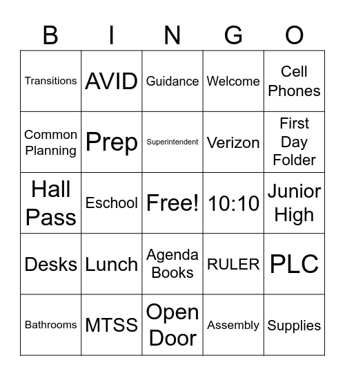 Faculty Meeting Bingo Card