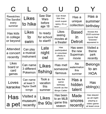 Cloudy BINGO: Summer Edition Bingo Card