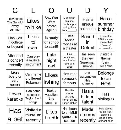 Cloudy BINGO: Summer Edition Bingo Card