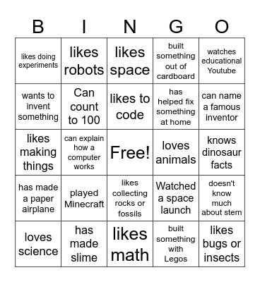 Stem Bingo Card