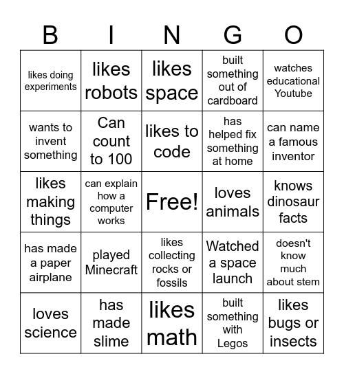 Stem Bingo Card