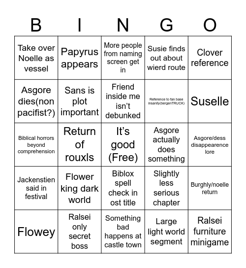 DELTARUNE chapter 5 bingo v2 Bingo Card